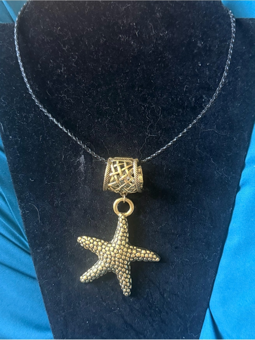 GB Gold Starfish Pendant on Black Braided Cord